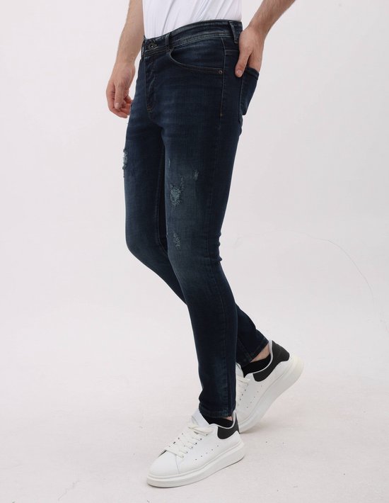 Jeans pour hommes coupe slim stretch avec déchirures - MM- S-107 - Blauw