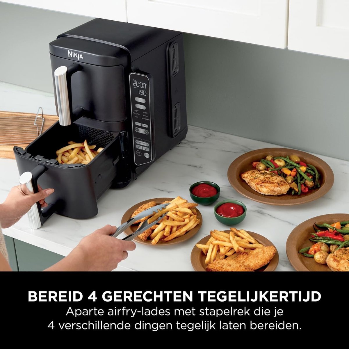 Afbeelding 3 van Ninja Double Stack Airfryer XXL - 7.6 Liter - Dubbele Gestapelde Lades - 6 Programma's - Inclusief 2 Kookrekjes - SL300EU