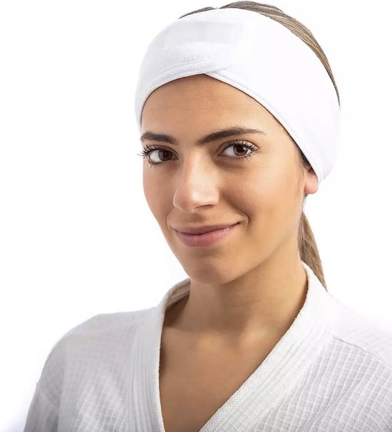 Verstelbaar Badstof Hoofdband - Headband - hairband - Hairband - Make Up Stretch Handdoek Met Tap - Make-Up Accessoires - 2 STUKS - Wit