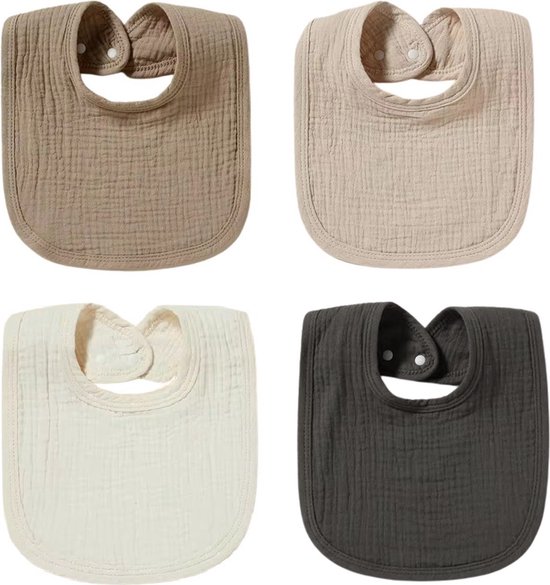 4 stuks Hydrofiele Slabbetjes - Baby 0-2 jaar - Donkergroen, Bruin, Taupe, Crème van Jollein — afbeelding 5