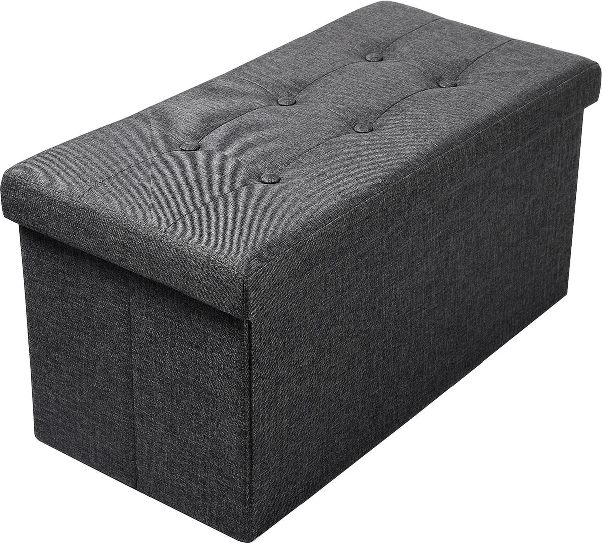 Bolt Edge Collox Voetenbankje - Voetenkrukje - Opslagbankje - Poef - Bankje - Opbergdoos - Met afneembare deksel - Zitting gestoffeerd - Opvouwbaar - Donker grijs - 76x38x38 cm - Capaciteit 80