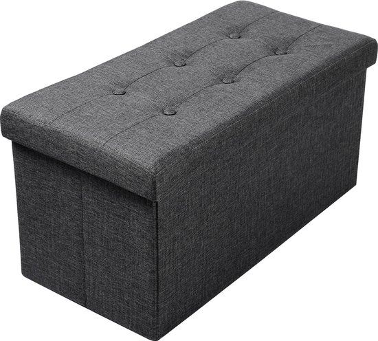 Mercadome® Poef met opbergruimte - Opbergpoef - Poef met deksel - Ottomaanse - Multifunctioneel - Comfortabel - Donker grijs - 76x38x38cm
