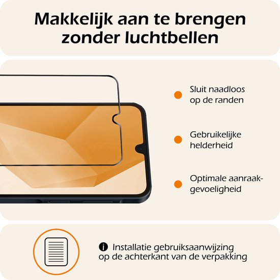 Schermprotector die makkelijk aan te brengen is zonder luchtbellen, sluit naadloos op de randen.