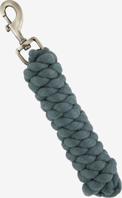 Donkergrijs halstertouw van gevlochten katoen met zilverkleurige karabijnhaak.