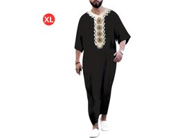 Bovista Islamitische Kleding - Djellaba Heren - Moslim Kleding - Arabisch Mannen Kaftan - Alhamdulillah - Zwart XL