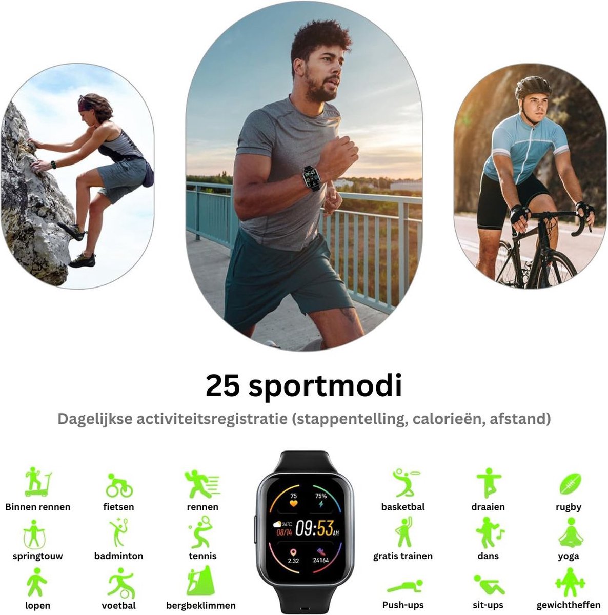 Afbeelding 2 van Sporthorloge Stijlvol Smartwatch Zwart Dames en Heren