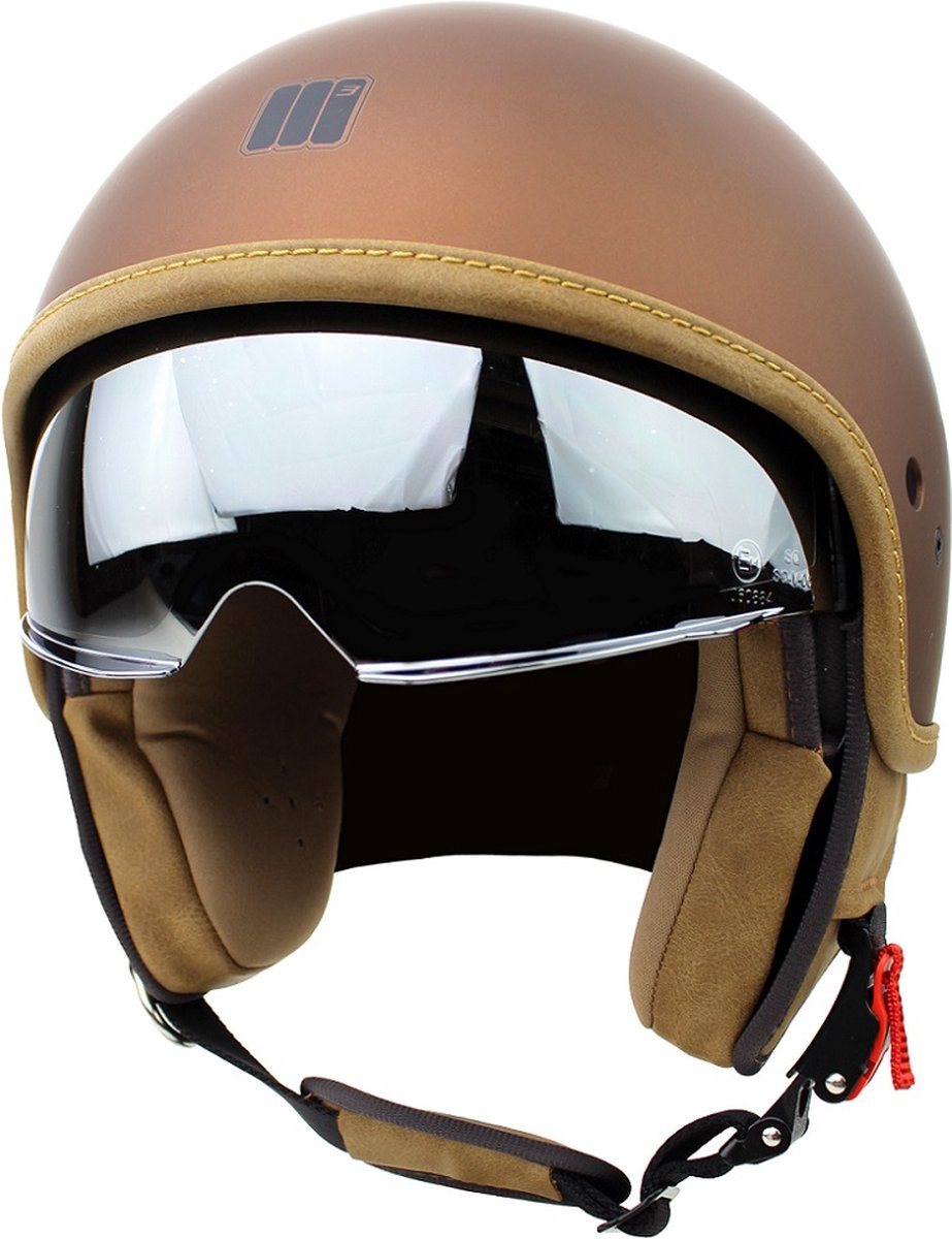Motocubo Beetle - Jethelm met vizier - ECE 22.06 keuring - Scooterhelm, ook voor brommer en motor - Mat brons - Maat M
