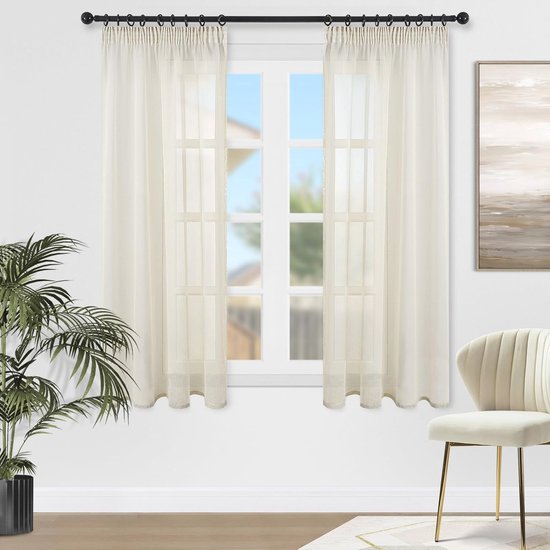 Vangao Vitrage, voile gordijnen, met plooiband, set van 2, 175 x 140 cm (h x b), voor woonkamer, slaapkamer, kinderkamer, wit, semi-transparant, moderne raamgordijnen, vitrage, set van 2 Vangao Vitrage, voile gordijnen, met plooiband, set van 2, 175 x 140 cm (h x b), voor woonkamer, slaapkamer, kinderkamer, wit, semi-transparant, moderne raamgordijnen, vitrage, set van 2