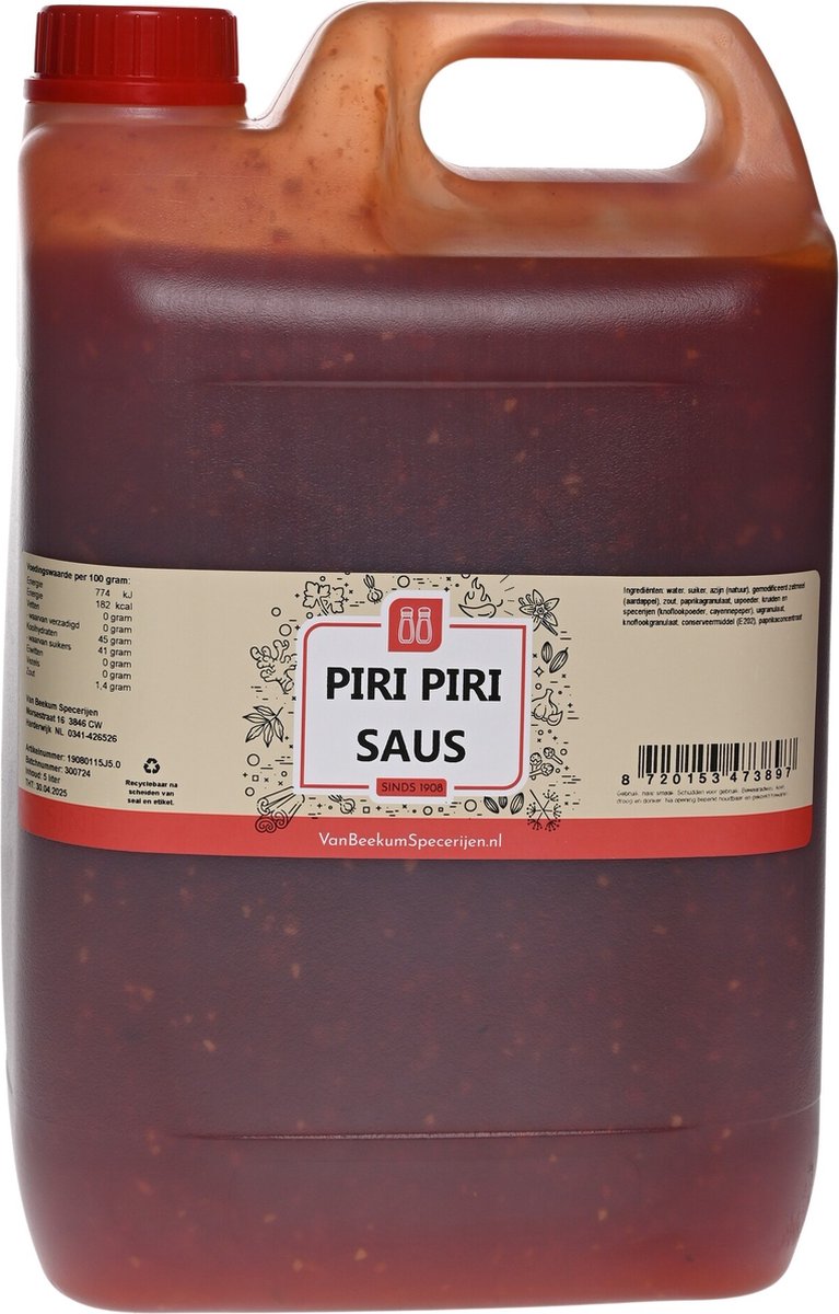 Van Beekum Specerijen - Piri Piri Saus - Jerrycan 5 KG