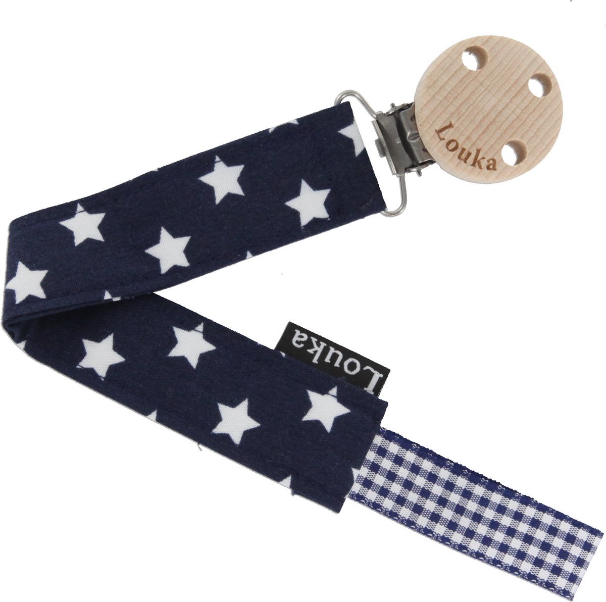 Goedkoopste Louka speenkoord donkerblauw met witte ster de luxe - houten clip