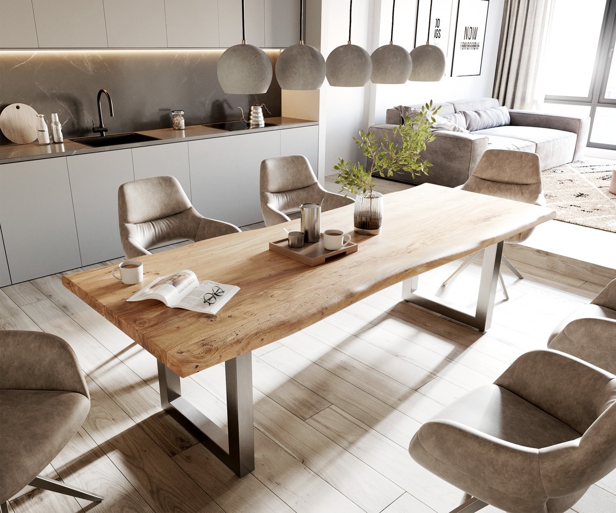 Eettafel Edge acacia natuur 260x100 XL edelstaal breed Live-Edge