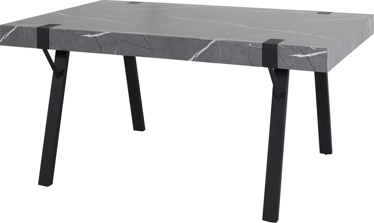 MCW Eettafel MCW-L54, keukentafel eetkamertafel, industrieel metaal 150x90cm ~ marmer look grijs