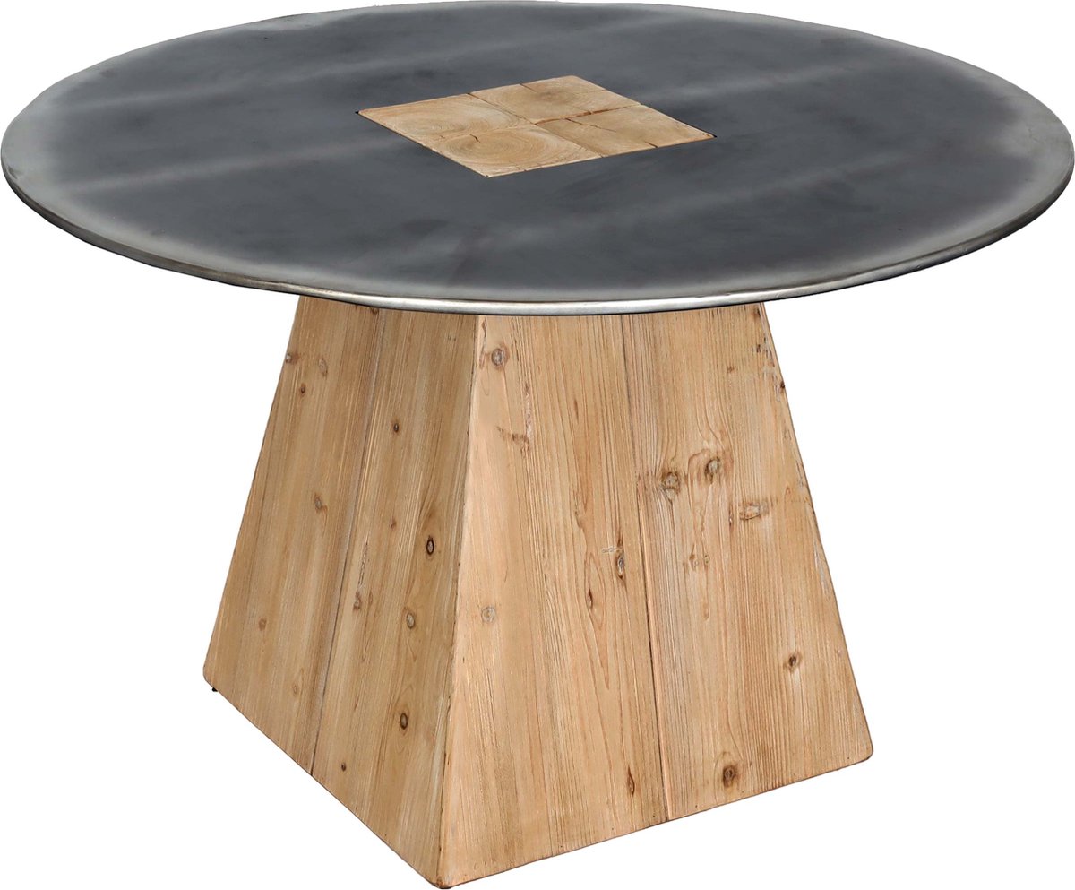 MCW Eettafel MCW-L76, eetkamertafel, rond industrieel massief hout MVG-gecertificeerd 74x120cm, naturel met metaal look Grijs