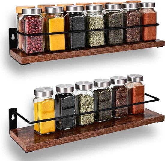 Étagère à épices sans perçage - 2 étagères à épices - 40 x 95 x 7 cm - Armoire de cuisine en bois - Organisateur d'épices - Porte-épices - Étagère à épices suspendue L'étagère à épices peut être suspendue