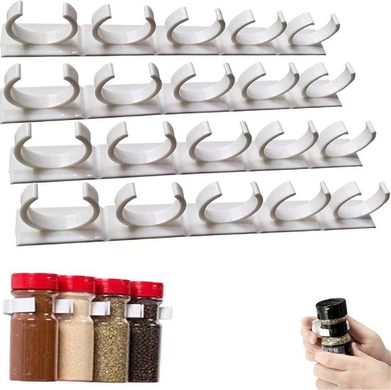- Organisateur de Rack à épices No perçage avec clips muraux adhésifs - Organisateur de support à épices mural pour placard de Kitchen - Clips d'organisateur d'épices de porte d'armoire
