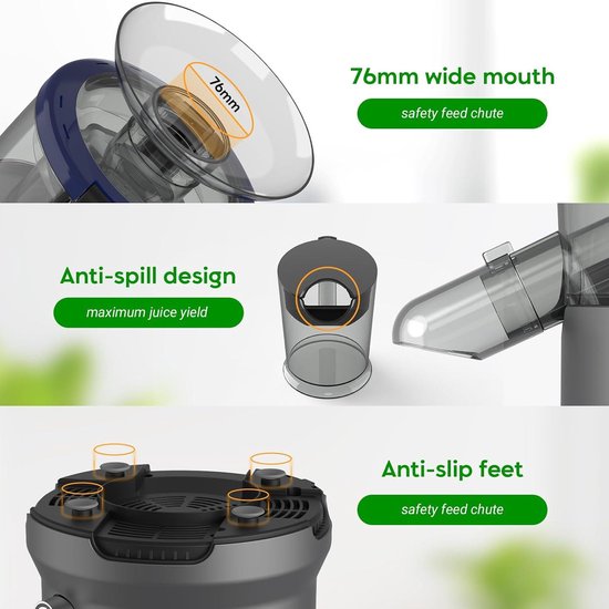 600 W sapcentrifuge machine voor groenten en fruit - roestvrij staal - 76 mm toevoeropening - 3 snelheden - anti-druppelfunctie - oververhittingsbeveiliging - gemakkelijk te bedienen sapcentrifuge groenten en fruit — afbeelding 3