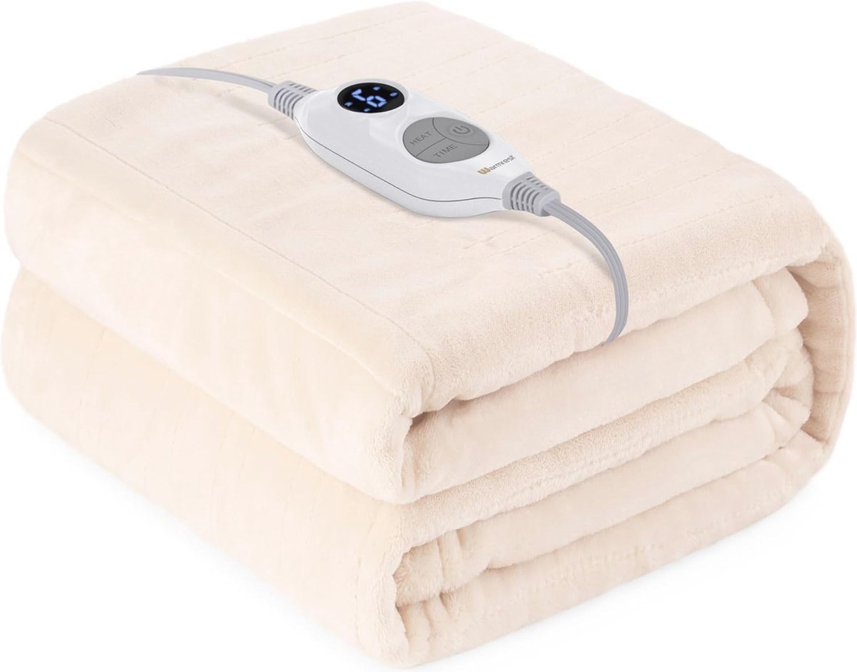 Elektrische Deken met Automatische Uitschakeling en 6 Warmte-instellingen - Wasbare Flanel Deken voor Bed, 130 x 180 cm