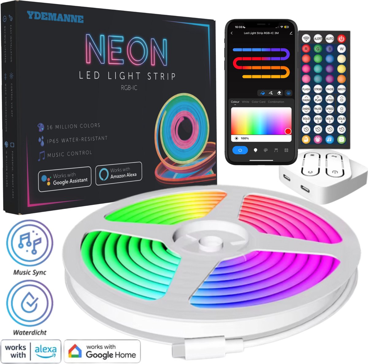Smart Neon LED Strip – 3 Meter – RGBIC – 16 Miljoen Kleuren - Voor Binnen & Buiten - App & Afstandsbediening – Incl. Bevestigingsmateriaal