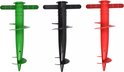 Vier parasolhouders: groen, zwart, rood en blauw, met schroefdraad en handvat.