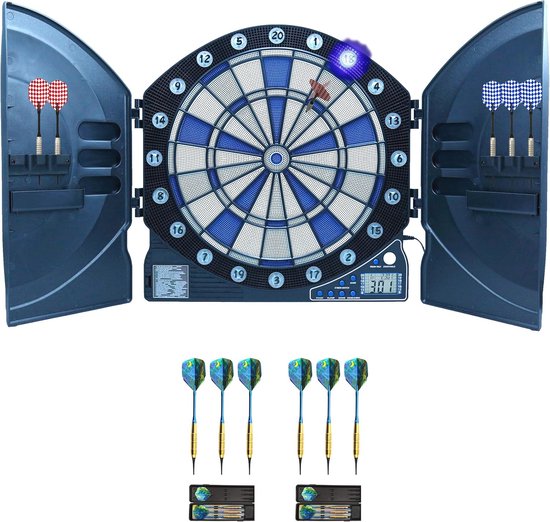 Elektronische Dartscheibe Dartboard mit Tür inkl. 4 LED 216 Spiele 12