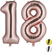 Relaxdays folieballon cijfer 18 - luchtballon - folie ballon - voor lucht & helium - groot - Rose goud