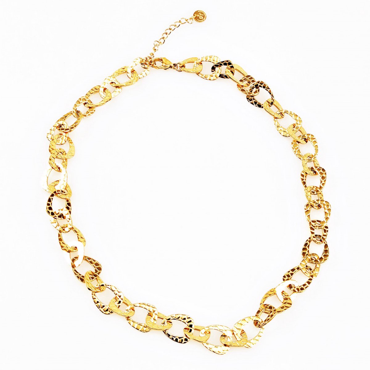Dottilove Stalen Dames Ketting Asymmetrische Platte Schakels Slangenpatroon - Verguld + Cadeauzakje