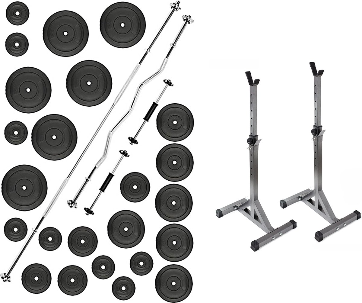 Halterset Gewichtenset Dumbbellset inc 110 kg Halterschijven + HALTERSTEUN