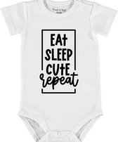 Baby Rompertje met tekst 'Eat, sleep, be cute, repeat 2' | Korte mouw l | wit zwart | maat 62/68 | cadeau | Kraamcadeau | Kraamkado