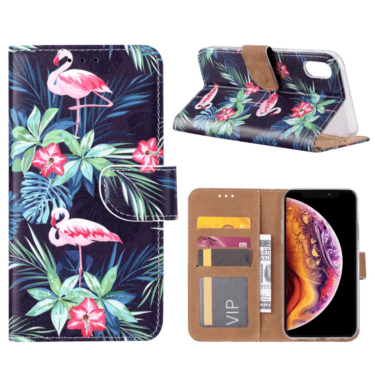 FONU Boekmodel Hoesje Flamingo's iPhone XR