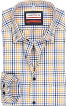 MARVELIS modern fit overhemd - wit met blauw en geel geruit - Strijkvrij - Boordmaat: 44