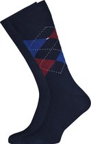 Tommy Hilfiger Check Socks (2-pack) - herensokken katoen - geruit en uni - original blauw met rood -  Maat: 43-46