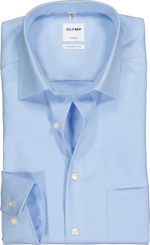 OLYMP Luxor comfort fit overhemd - lichtblauw twill - Strijkvrij - Boordmaat: