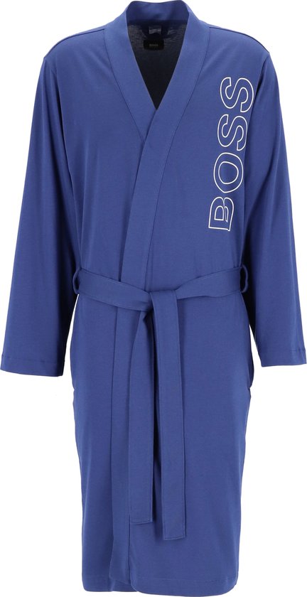 HUGO BOSS heren badjas - katoen tricot - blauw - Maat:
