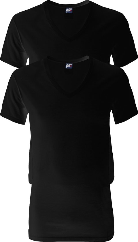 Alan Red - V-Hals Dean T-Shirt (2Pack) Zwart - Heren - Maat L - Slim-fit