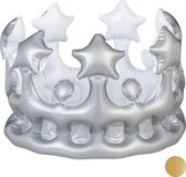 Relaxdays 1x opblaasbare kroon - koningsdag - zilveren koningskroon - carnaval - festival