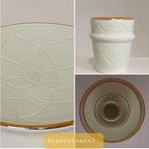 Servies keramiek Pastelgroen verguld goud 24cm - 100% handmade - Desert Home