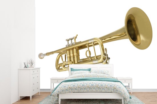 Behang - Fotobehang Een trompet met een witte achtergrond - Breedte 330 cm x hoogte 240 cm