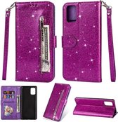 LuxeBass Hoesje geschikt voor Samsung Galaxy A71 Glitter bookcase hoesje Portemonnee met rits - Paars - telefoonhoes - gsm hoes - telefoonhoesjes