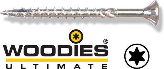 Woodies Ultimate schroef met Torx 20 platkop, verzinkt, met deeldraad.