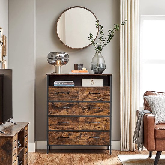 Commode 5 Tiroirs Non-tissés – 100x30x54 Cm – Meuble De Rangement Léger, Cadre Inclus