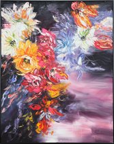 Fine Asianliving Olieverf Schilderij 100% Handgeschilderd 3D met Reliëf Effect en Zwarte Omlijsting 120x150cm Kleurrijke Bloemen