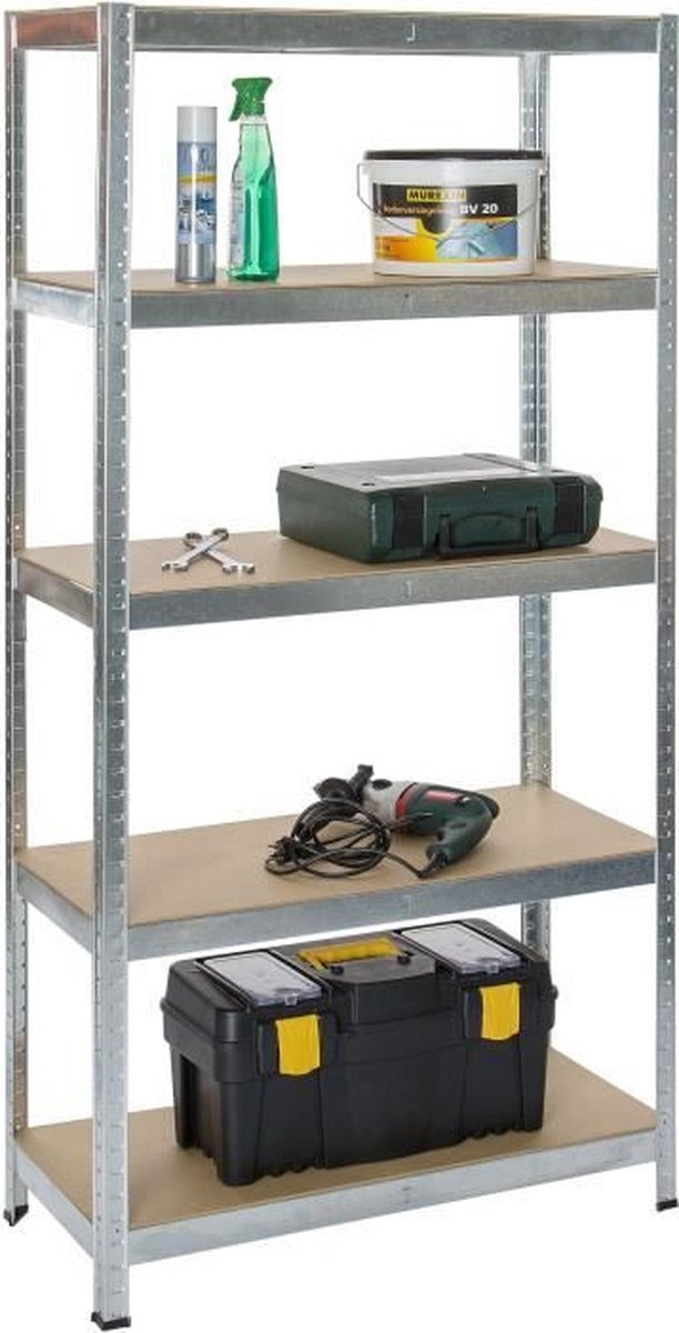 Practo Heavy Duty Opbergrek | 1250kg Draagkracht | Gegalvaniseerd Metaal | 180x90x40 cm | Vijf MDF Legborden