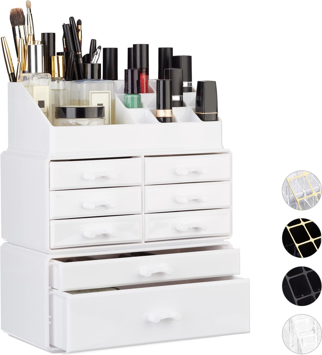 Relaxdays 1x make-up organizer wit- cosmetica acryl stapelbaar met 8 lades