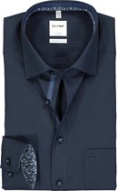 OLYMP Luxor comfort fit overhemd - donkerblauw poplin (contrast) - Strijkvrij - Boordmaat: 47