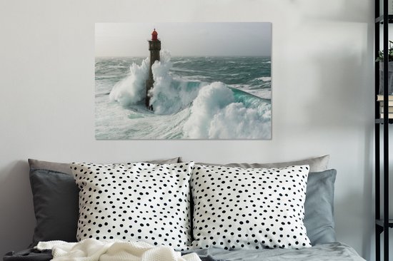 Tableau sur toile Phare dans la tempête - 90x60 cm - Décoration murale