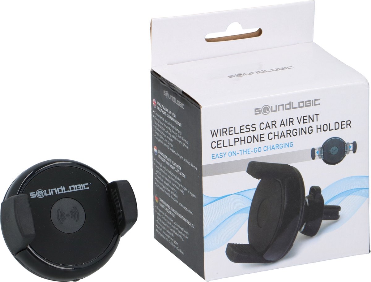 SoundLogic Wireless Charging Ventilatierooster Telefoonhouder Auto met Klem - Zwart - GSM houder Auto