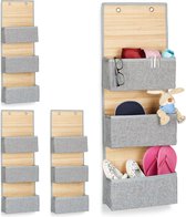 Relaxdays 4x hangende wandorganizer - 3 vakken - badkamer - opvouwbaar - kinderkamer