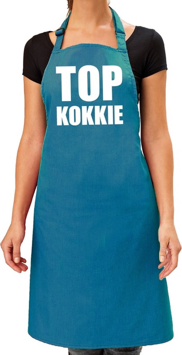 Top kokkie barbeque schort / keukenschort turquoise blauw voor dames - bbq schorten