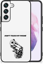 Back Cover Siliconen Hoesje Samsung Galaxy S22 Telefoonhoesje met Zwarte rand Gun Don't Touch My Phone