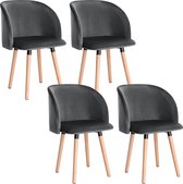 Kamyra® Set van 4 Velvet Eetkamerstoelen Donkergrijs - Ergonomisch & Met Armleuning - Eetkamerstoel voor bij de Eettafel - 39x45x84 cm